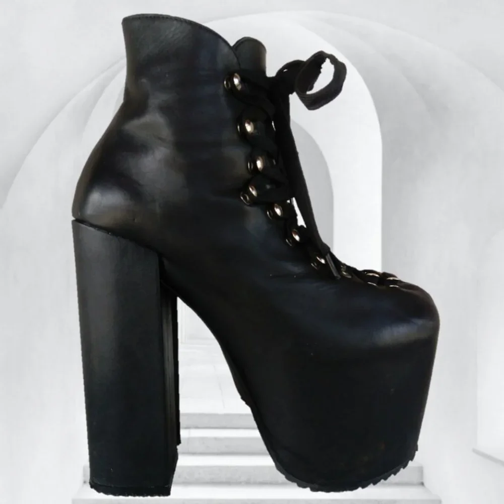 UNIF 7 BLACK LEATHER HELLHOUND PLATFORM BOOTS goth club dance Halloween U.N.I.F. - Picture 4 of 16